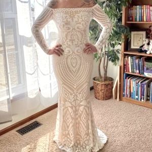 PROM WEDDING SEQUIN LONG DRESS OFF SHOULDER